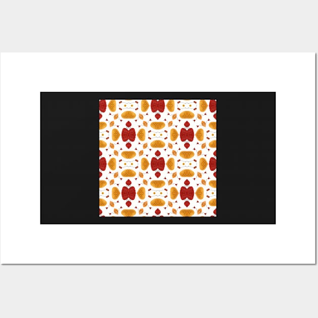 Mid-Century Modern Abstract Red and Tangerine Orange Multimedia Watercolor and Ink Doodle Pattern Wall Art by gloobella